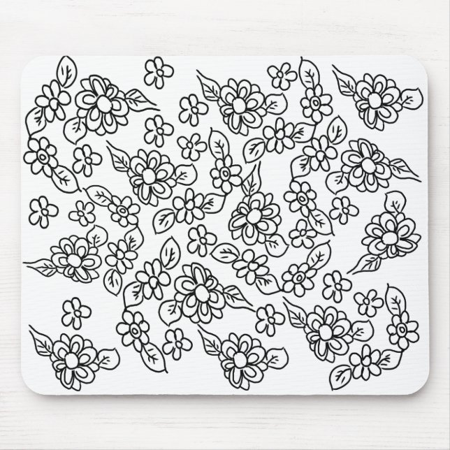 Tapis De Souris Motif floral noir et blanc (Devant)