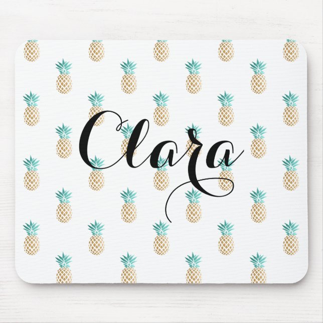 Tapis De Souris motif frais tropical d'ananas d'or de faux d'été (Devant)