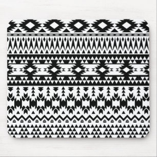 Tapis De Souris Motif géométrique Aztec noir et blanc