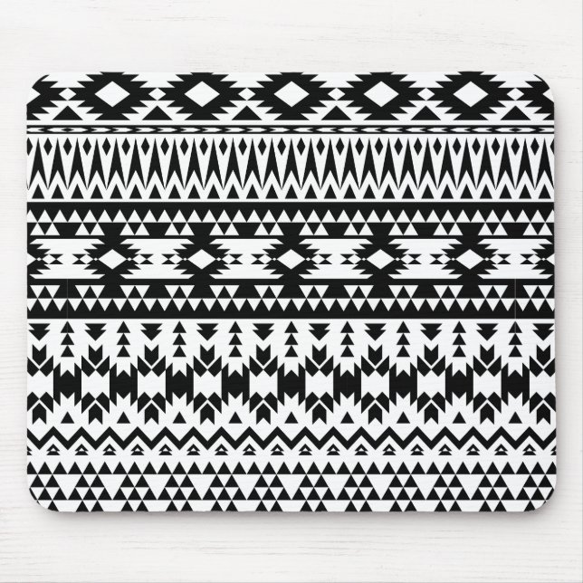Tapis De Souris Motif géométrique Aztec noir et blanc (Devant)