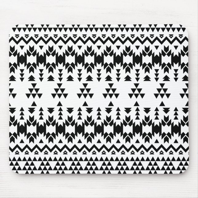 Tapis De Souris Motif géométrique Aztec noir et blanc (Devant)
