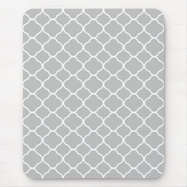 Tapis De Souris Motif géométrique gris clair et blanc Quatrefoil (Devant)