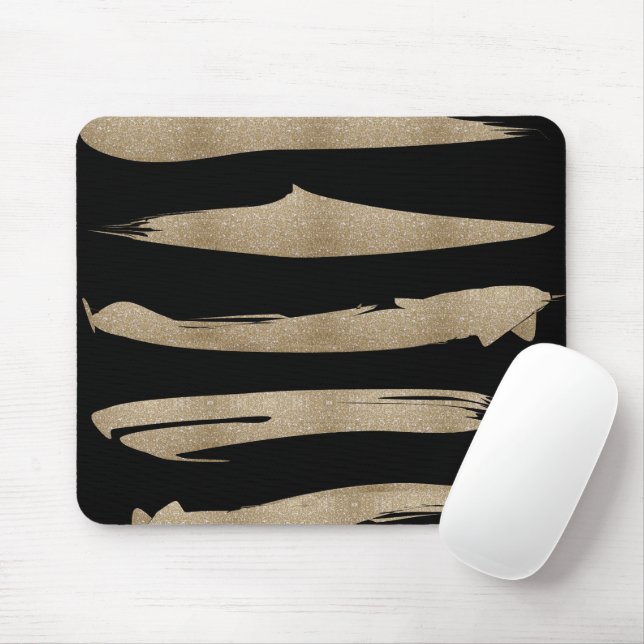 Tapis De Souris motif géométrique preppy bandes noir et or (Avec souris)