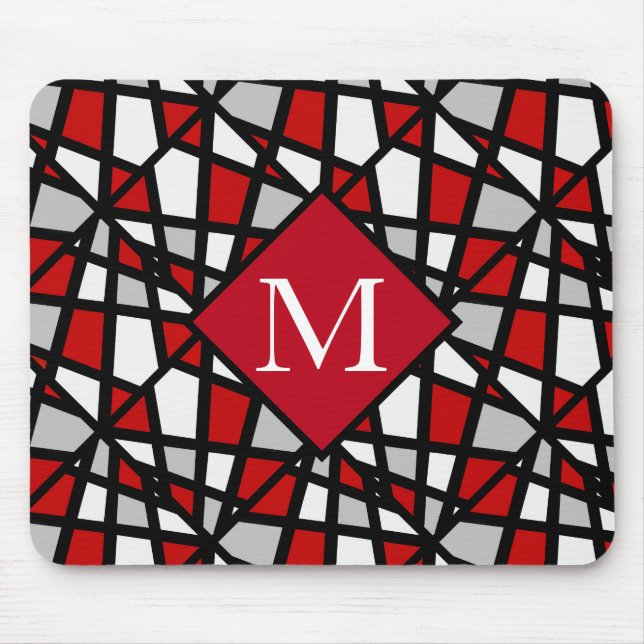 Tapis De Souris Motif géométrique rouge gris noir blanc (Devant)