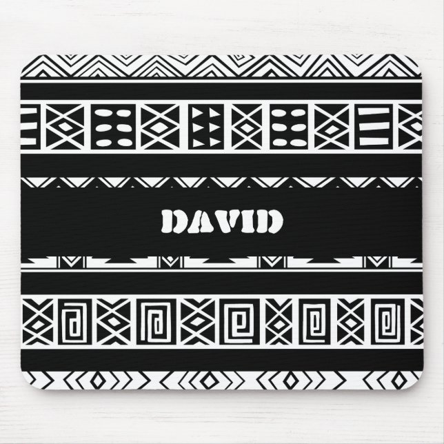 Tapis De Souris Motif géométrique tribal noir et blanc (Devant)