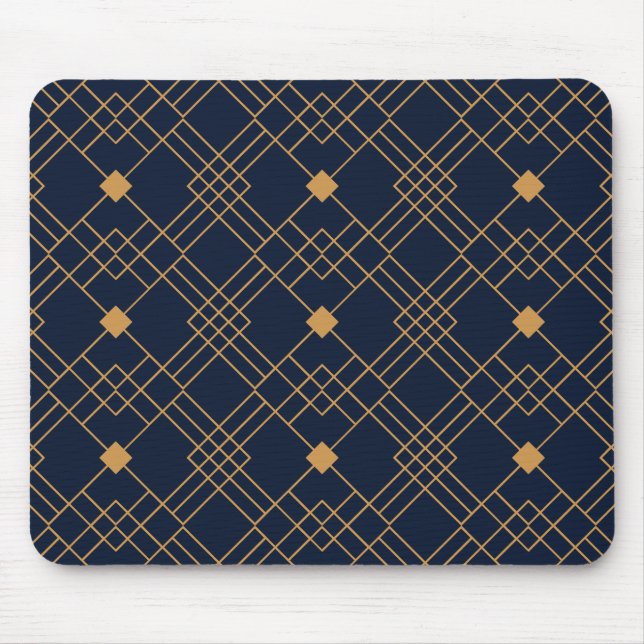 Tapis De Souris Motif Gold art déco sur arrière - plan bleu foncé (Devant)