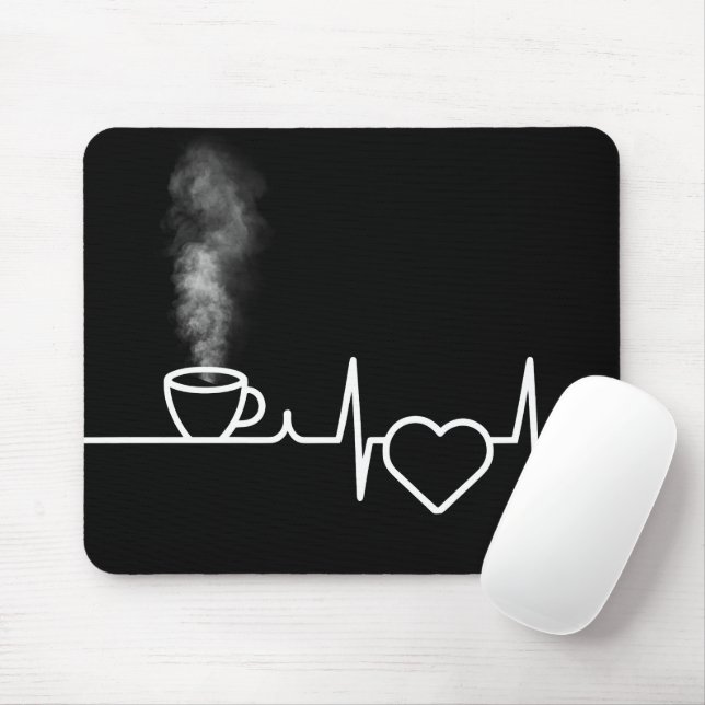 Tapis De Souris Motif Hearbeat avec Steaming Cup de café (Avec souris)