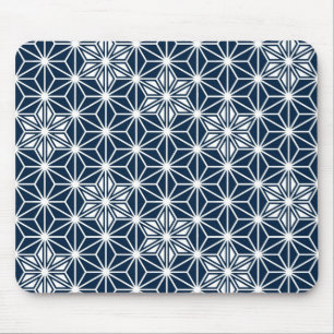 Tapis De Souris Motif japonais Asanoha - indigo bleu & blanc
