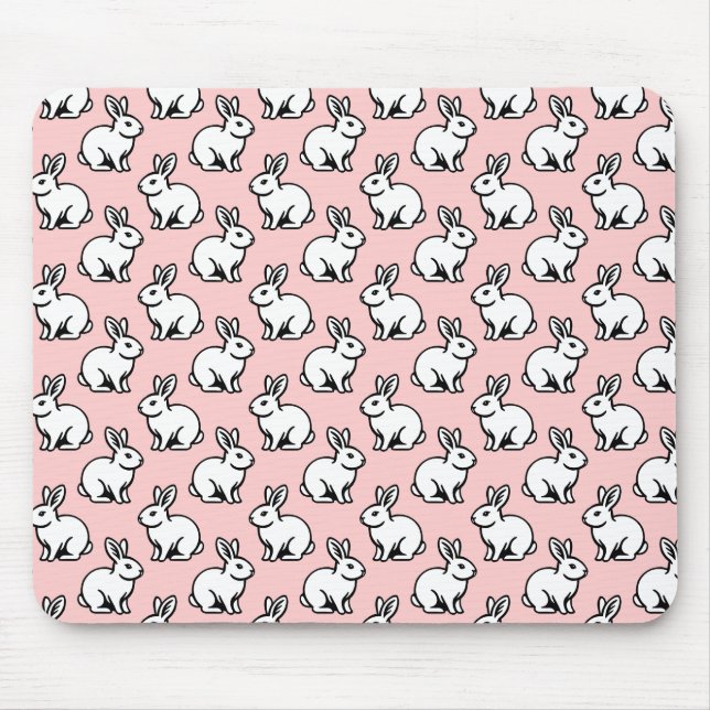 Tapis De Souris Motif lapins - Noir et blanc avec rose pâle (Devant)