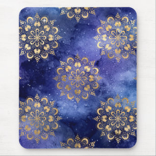 Tapis De Souris Motif Mandala Dharma Galaxie Or & Bleu