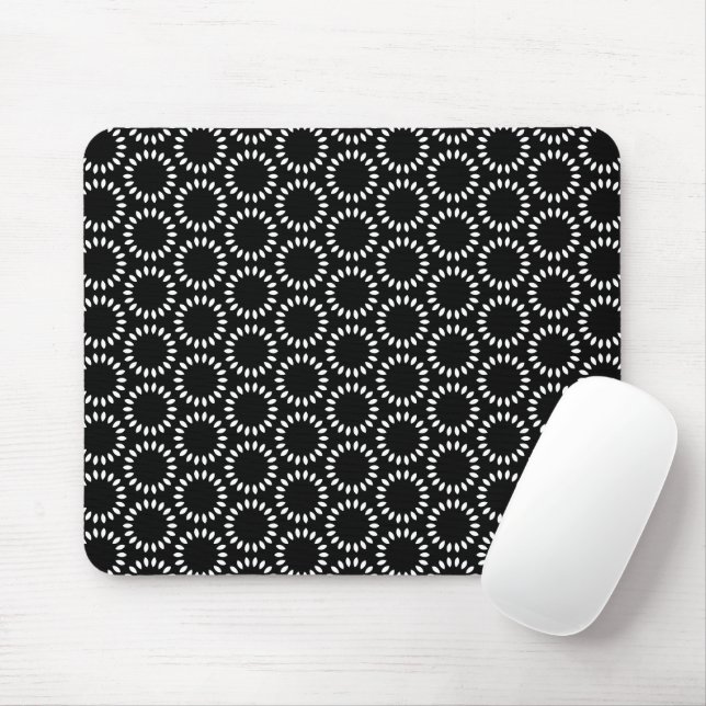 Tapis De Souris Motif Mandala Élégant à Fleurs Noires et Blanches (Avec souris)