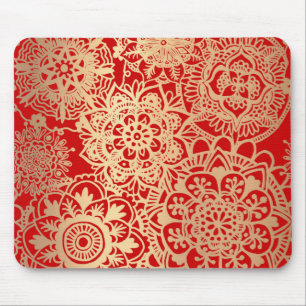 Tapis De Souris Motif Mandala rouge et or
