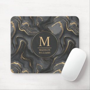 Tapis De Souris Motif Marbre Paillettes Or Personnalisé Gris Noir
