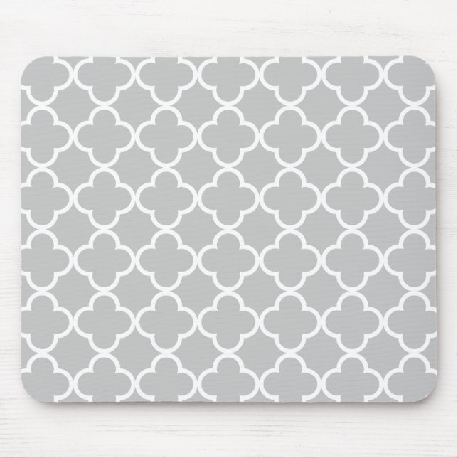 Tapis De Souris Motif marocain de Quatrefoil de blanc gris (Devant)