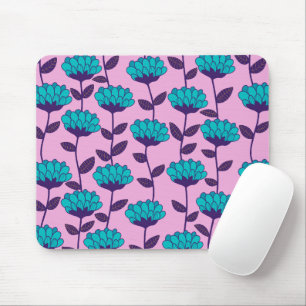 Tapis De Souris Motif moderne de fleurs bleu rose