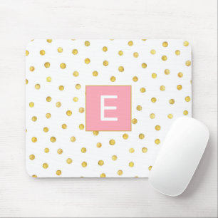 Tapis De Souris Motif Monogramme Pink Gold Faux Foil Dot