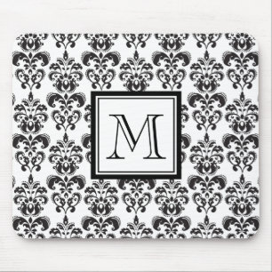 Tapis De Souris Motif noir 2 de damassé avec votre monogramme