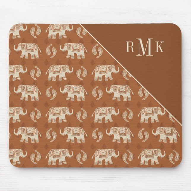 Tapis De Souris Motif orange de caravane d'éléphant du monogramme (Devant)