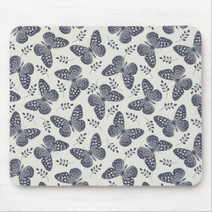 Tapis De Souris Motif papillon bleu foncé sur arrière - plan gris