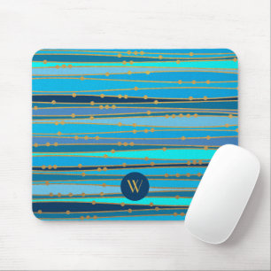 Tapis De Souris Motif rayures bleues monogramme moderne