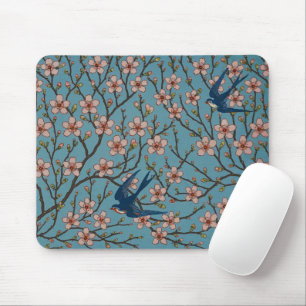 Tapis De Souris Motif rétro de l'hirondelle à fleurs bleues par Wa
