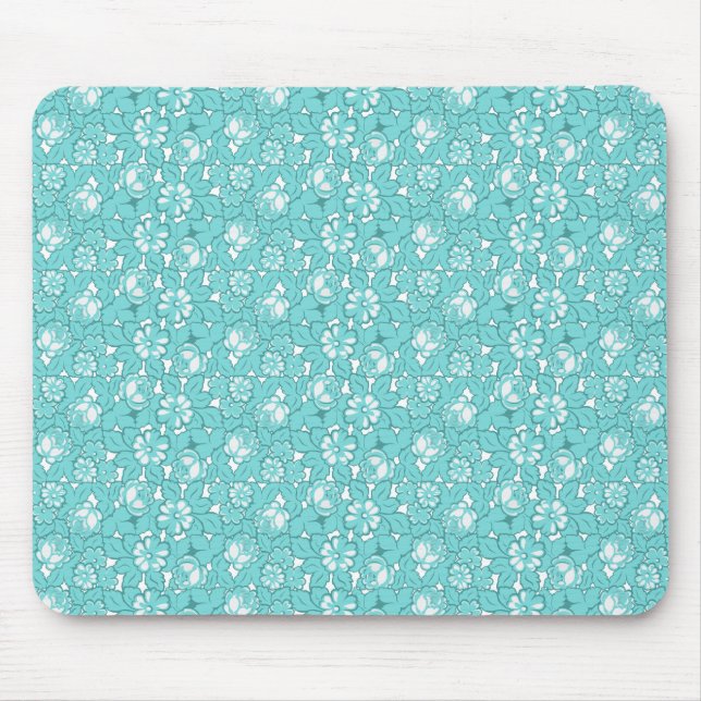 Tapis De Souris motif rose en turquoise (Devant)