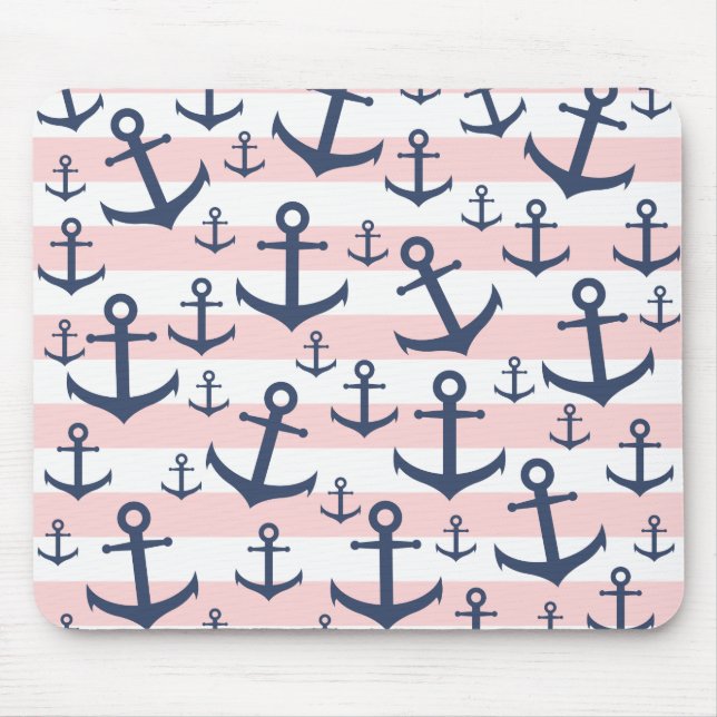 Tapis De Souris Motif rose nautique d'ancre de bleu marine de (Devant)
