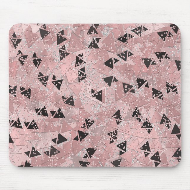 Tapis De Souris Motif Rose rose or et triangles noir (Devant)