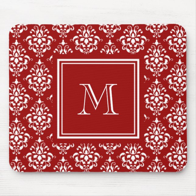 Tapis De Souris Motif rouge 1 de damassé avec le monogramme (Devant)