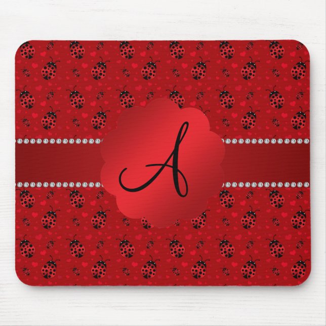 Tapis De Souris Motif rouge de coccinelles de monogramme (Devant)