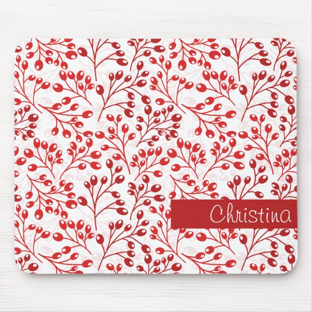 Tapis De Souris Motif rouge feuilleté Moderne Élégant Nom personna (Devant)