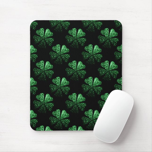 Tapis De Souris Motif Shamrock brillant vert foncé sur noir (Avec souris)