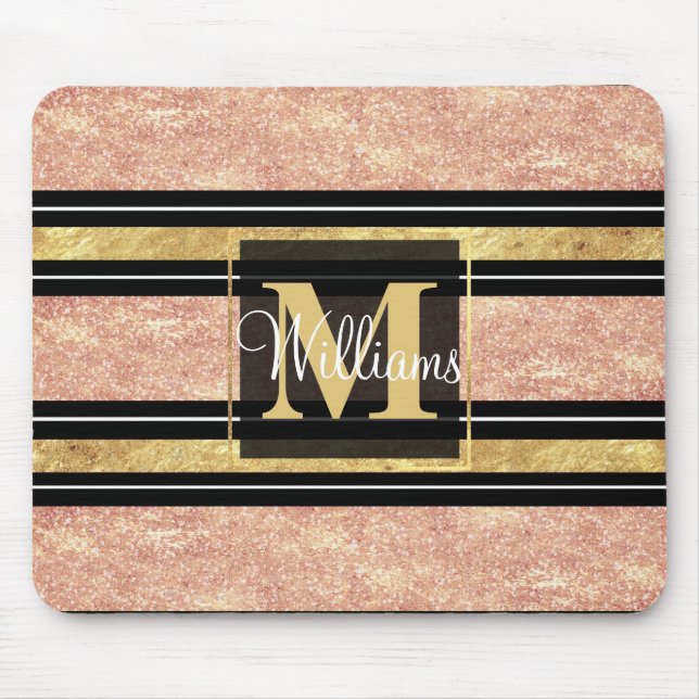 Tapis De Souris Motif simple rose à rayures d'or (Devant)
