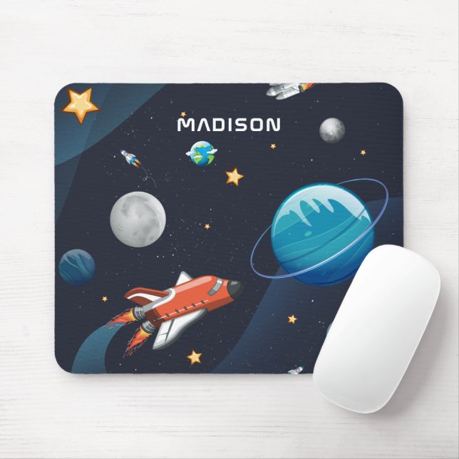 Tapis De Souris Motif spatial Galaxy Rocket Stars Navette (Avec souris)