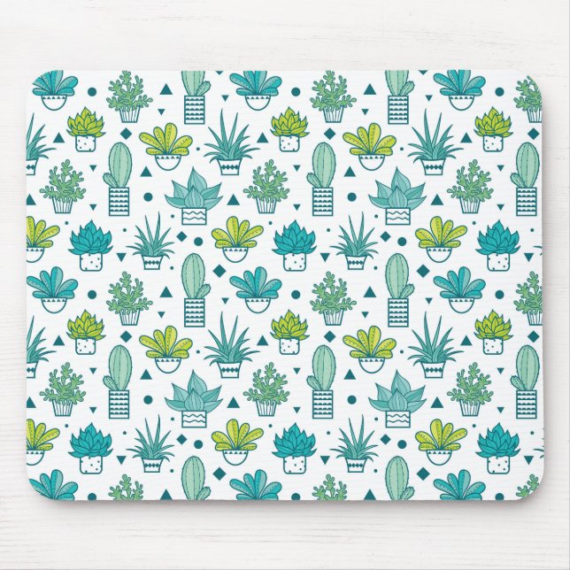 Tapis De Souris Motif succulent d'aquarelle verte et bleue (Devant)