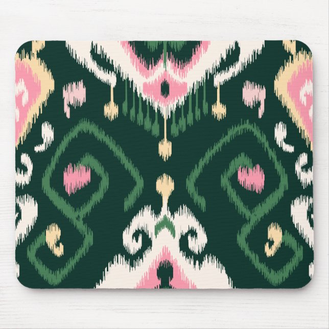 Tapis De Souris Motif tribal d'ikat girly vert rose moderne (Devant)