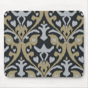 Tapis De Souris Motif tribal d'ikat noir beige gris audacieux