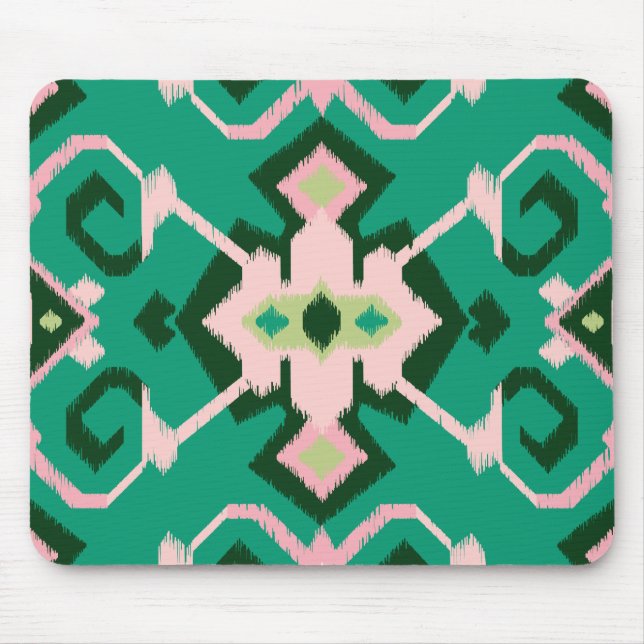 Tapis De Souris Motif tribal d'ikat rose vert géométrique chic (Devant)