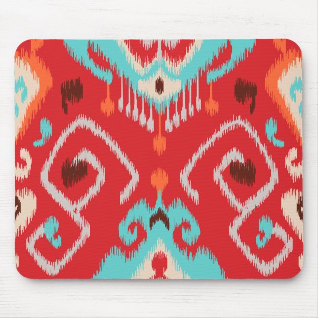 Tapis De Souris Motif tribal moderne rouge turquoise giriat ikat (Devant)