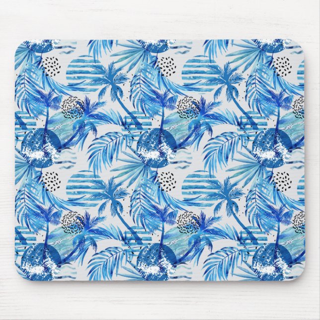 Tapis De Souris Motif tropical bleu lumineux d'aquarelle (Devant)