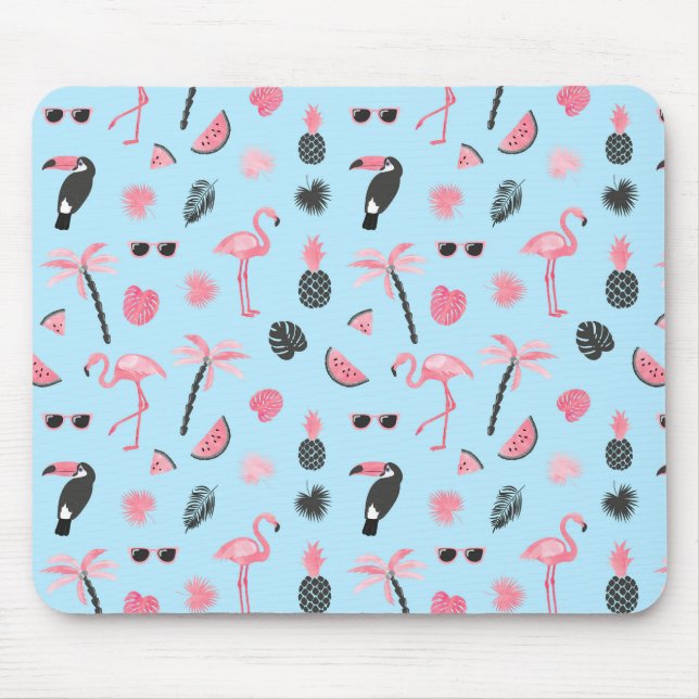 Tapis De Souris Motif tropical d'été rose et bleu (Devant)