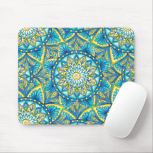 Tapis De Souris Motif turquoise jaune Mandala