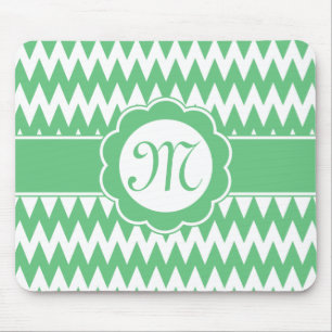 Tapis De Souris Motif vert Chevron et fleur Monogram