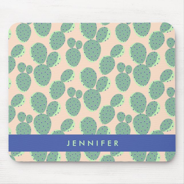 Tapis De Souris Motif vert et rose de cactus (Devant)