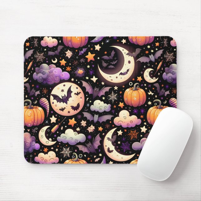 Tapis De Souris Motif Whimsical Halloween Night Sky (Avec souris)