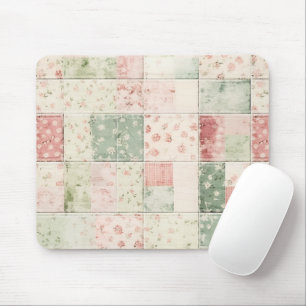 Tapis De Souris Motifs de courtepointe floraux rose à la menthe de