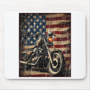 Tapis De Souris Motorcycle USA Drapeau Retro Biker