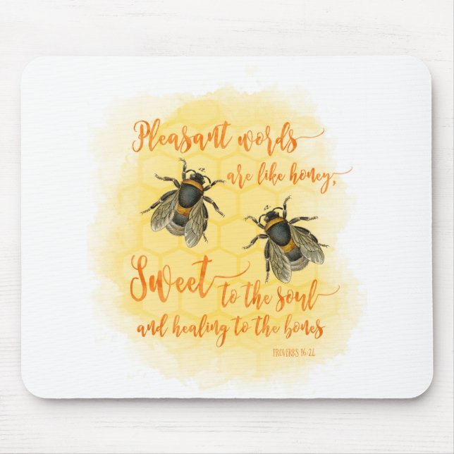 Tapis De Souris Mots agréables abeille Citation de la Bible (Devant)