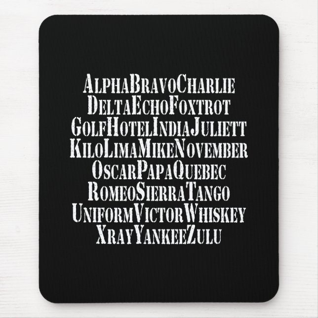 TAPIS DE SOURIS MOTS ALPHABET PHONÉTIQUE / CODE (Devant)