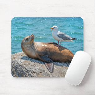 Tapis De Souris Mouette perchée sur un lion de mer